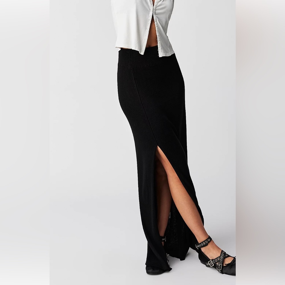 Free People black ribbed maxi skirt with large slit